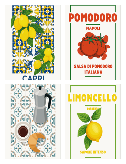 Coffret de 4 peintures par numéro Affiches d'Épicerie Italienne, les mini-toiles à plat, Maison Artsen