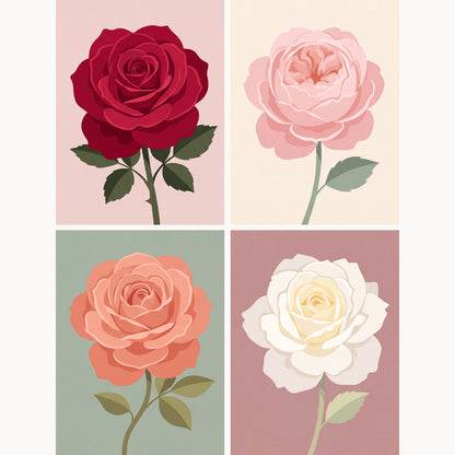 Coffret de 4 peintures par numéro Des Roses pour Vous, les mini-toiles à plat, Maison Artsen