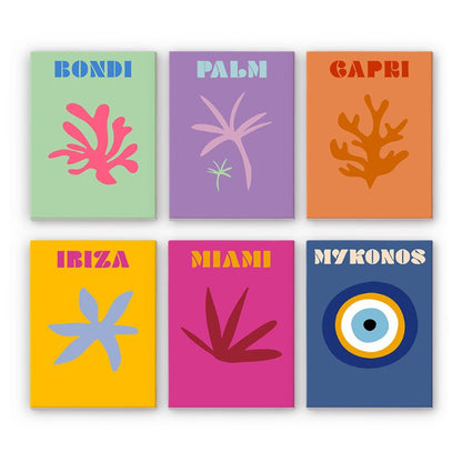 Coffret de 6 peintures par numéro Affiches des Plus Belles Plages, mini-toiles présentées au mur, Maison Artsen