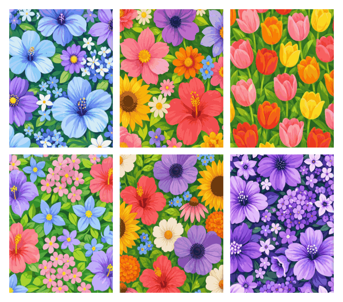 Coffret de 6 peintures par numéro Six Tapis de Fleurs, les mini-toiles à plat, Maison Artsen