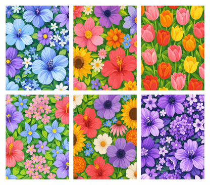 Coffret de 6 peintures par numéro Six Tapis de Fleurs, les mini-toiles à plat, Maison Artsen