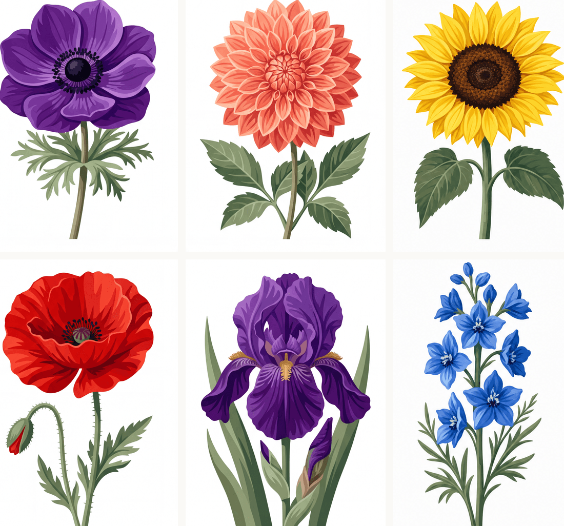 Coffret de 6 peintures par numéro Planches de Fleurs des Champs, les mini-toiles à plat, Maison Artsen