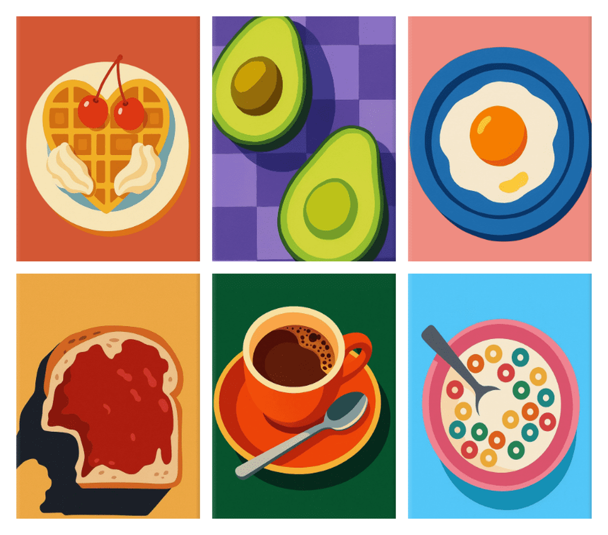 Coffret de 6 peintures par numéro Bon Matin Gourmand, les mini-toiles à plat, Maison Artsen