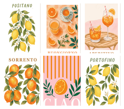 Coffret de 6 peintures par numéro Cartes Postales aux Agrumes, les mini-toiles à plat, Maison Artsen