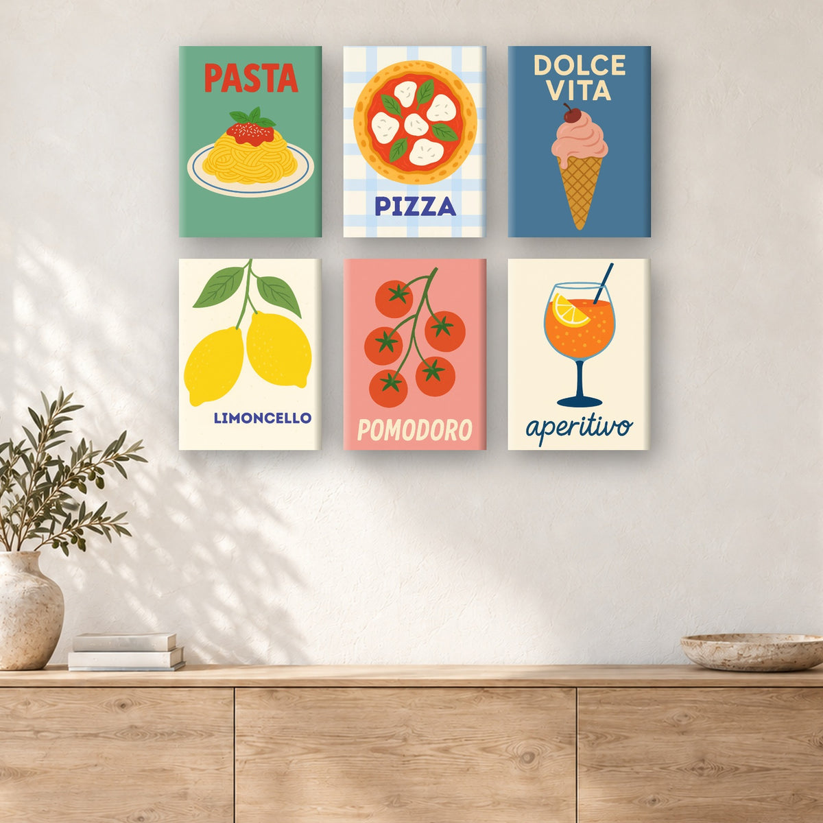 Coffret de 6 peintures par numéro Affiches de la Dolce Vita, mini-toiles présentées au mur, Maison Artsen