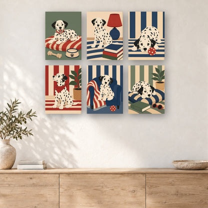 Coffret de 6 peintures par numéro Dalmatien à la Maison, mini-toiles présentées au mur, Maison Artsen