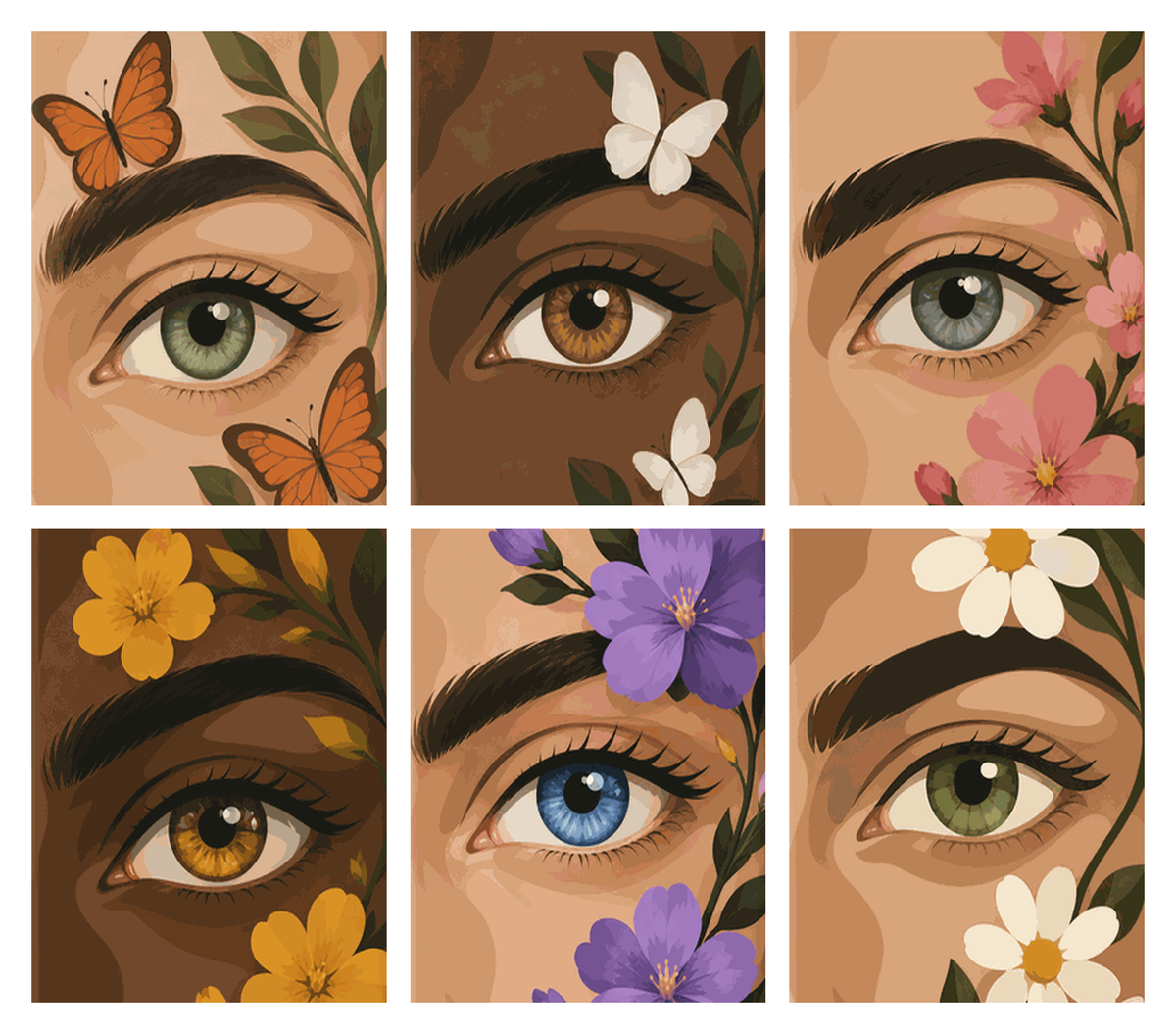 Coffret de 6 peintures par numéro Regards en Fleurs, les mini-toiles à plat, Maison Artsen