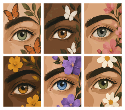 Coffret de 6 peintures par numéro Regards en Fleurs, les mini-toiles à plat, Maison Artsen