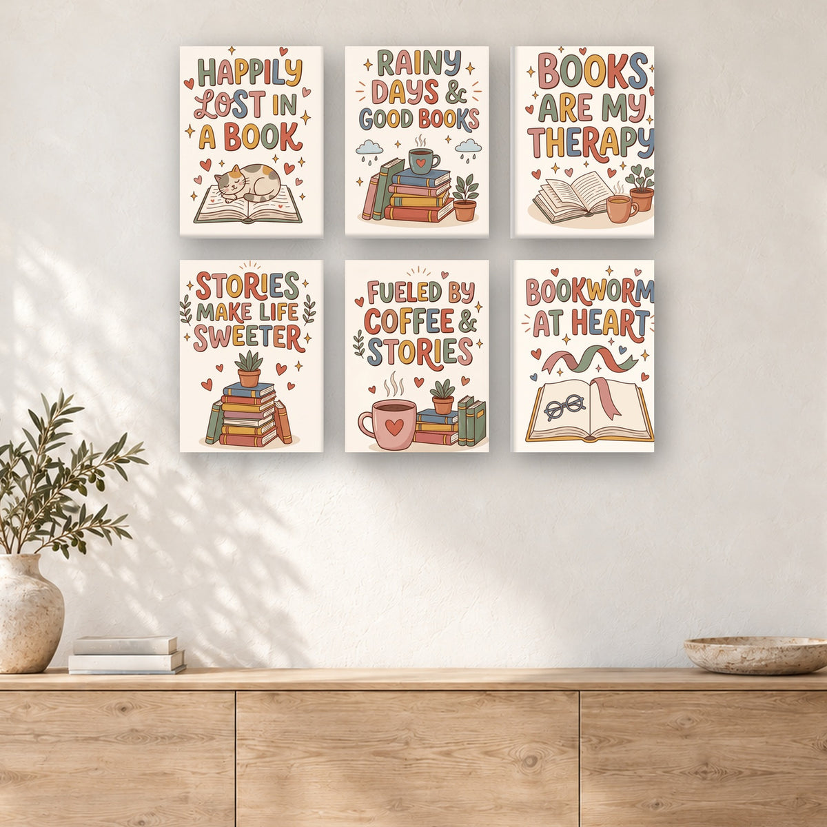 Coffret de 6 peintures par numéro Mots de Rats de Bibliothèque, mini-toiles présentées au mur, Maison Artsen