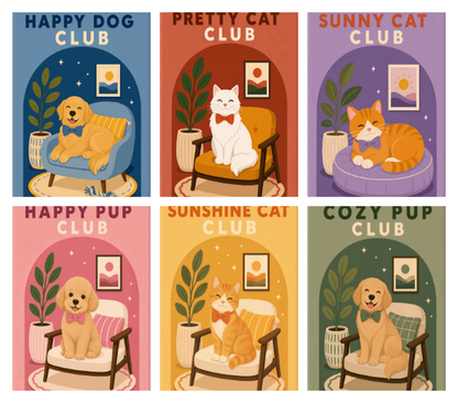 Coffret de 6 peintures par numéro Le Club des Fauteuils, les mini-toiles à plat, Maison Artsen