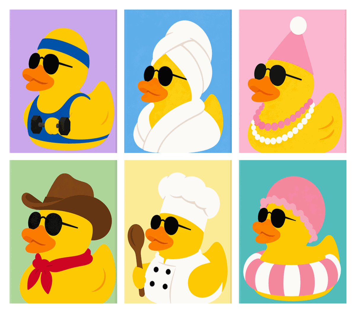 Coffret de 6 peintures par numéro Canards de Bain Stylés, les mini-toiles à plat, Maison Artsen
