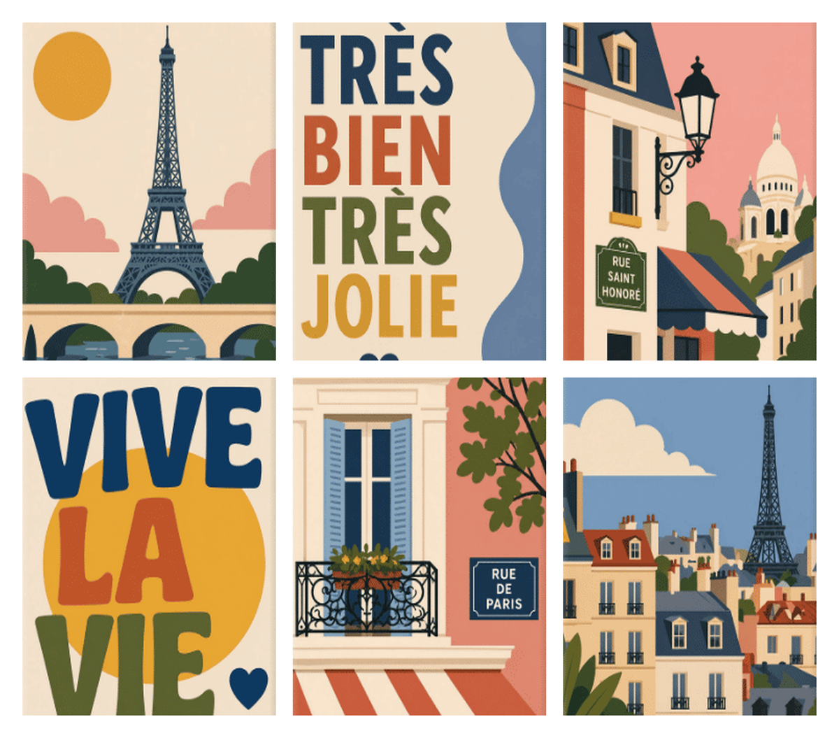 Coffret de 6 peintures par numéro Paris Très Jolie, les mini-toiles à plat, Maison Artsen