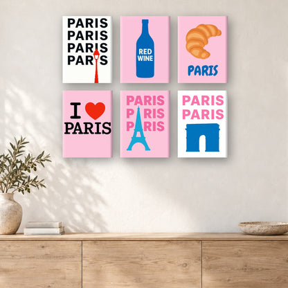 Coffret de 6 peintures par numéro Paris en Toutes Lettres, mini-toiles présentées au mur, Maison Artsen