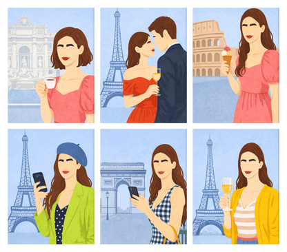 Coffret de 6 peintures par numéro Escapades à Paris et Rome, les mini-toiles à plat, Maison Artsen