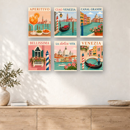 Coffret de 6 peintures par numéro Ciao Venise, mini-toiles présentées au mur, Maison Artsen