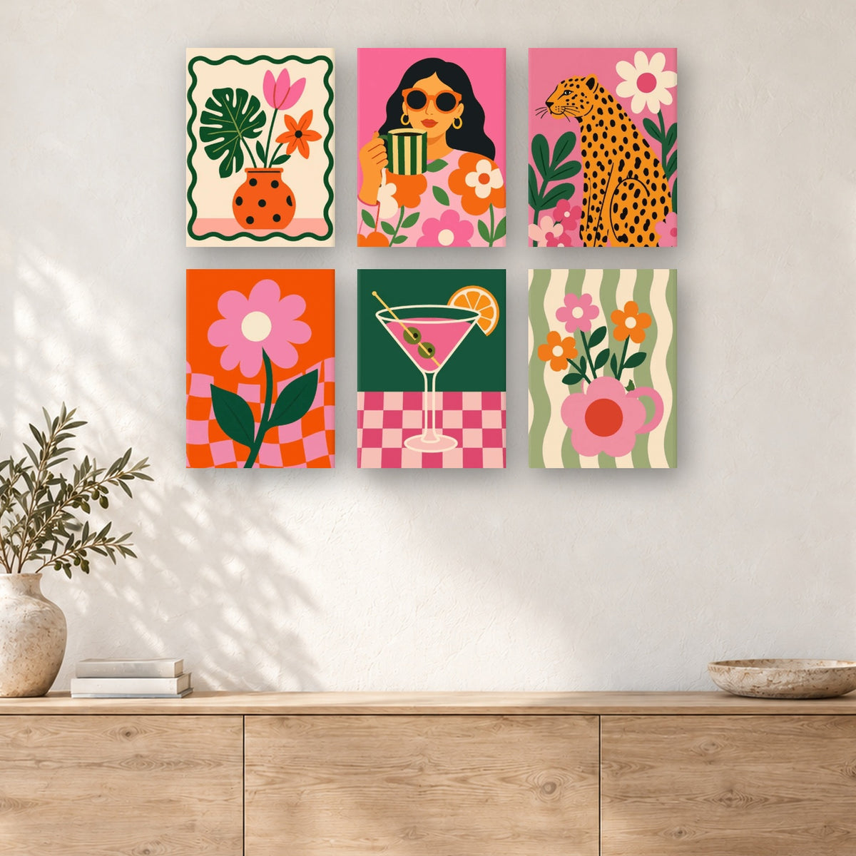 Coffret de 6 peintures par numéro Petits Plaisirs en Couleurs, mini-toiles présentées au mur, Maison Artsen