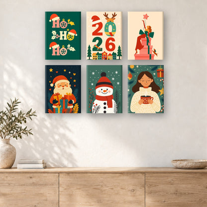 Coffret de 6 peintures par numéro Hiver Ho Ho Ho, mini-toiles présentées au mur, Maison Artsen