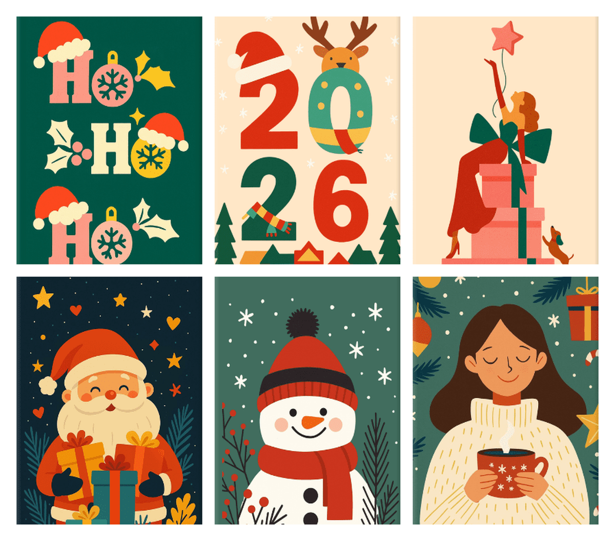 Coffret de 6 peintures par numéro Hiver Ho Ho Ho, les mini-toiles à plat, Maison Artsen