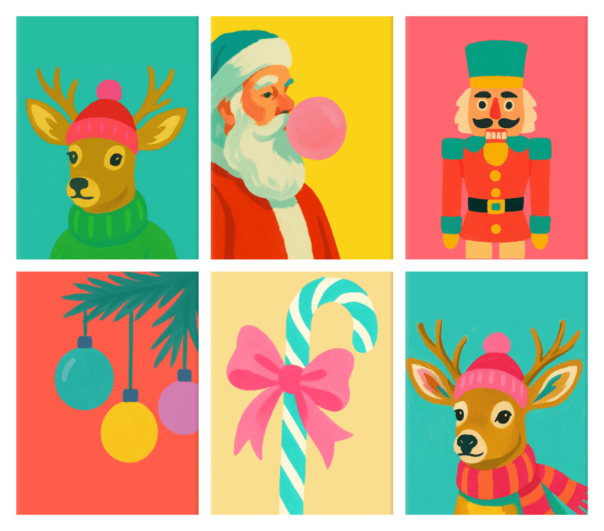 Coffret de 6 peintures par numéro Noël Pop, les mini-toiles à plat, Maison Artsen