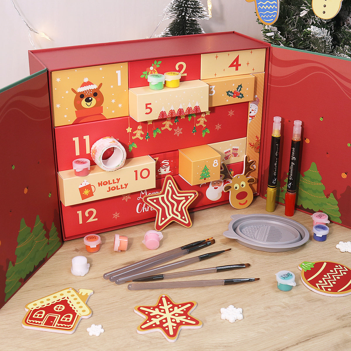 “Santa & Snowman” Paint-by-Numbers Advent Calendar – 12 Surprises – Maison Artsen