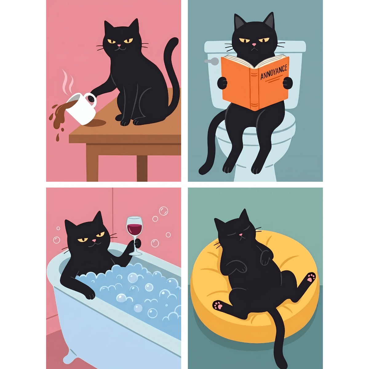“Cheeky Black Cat” Paint-by-Numbers Set, 4 Canvases – Maison Artsen
