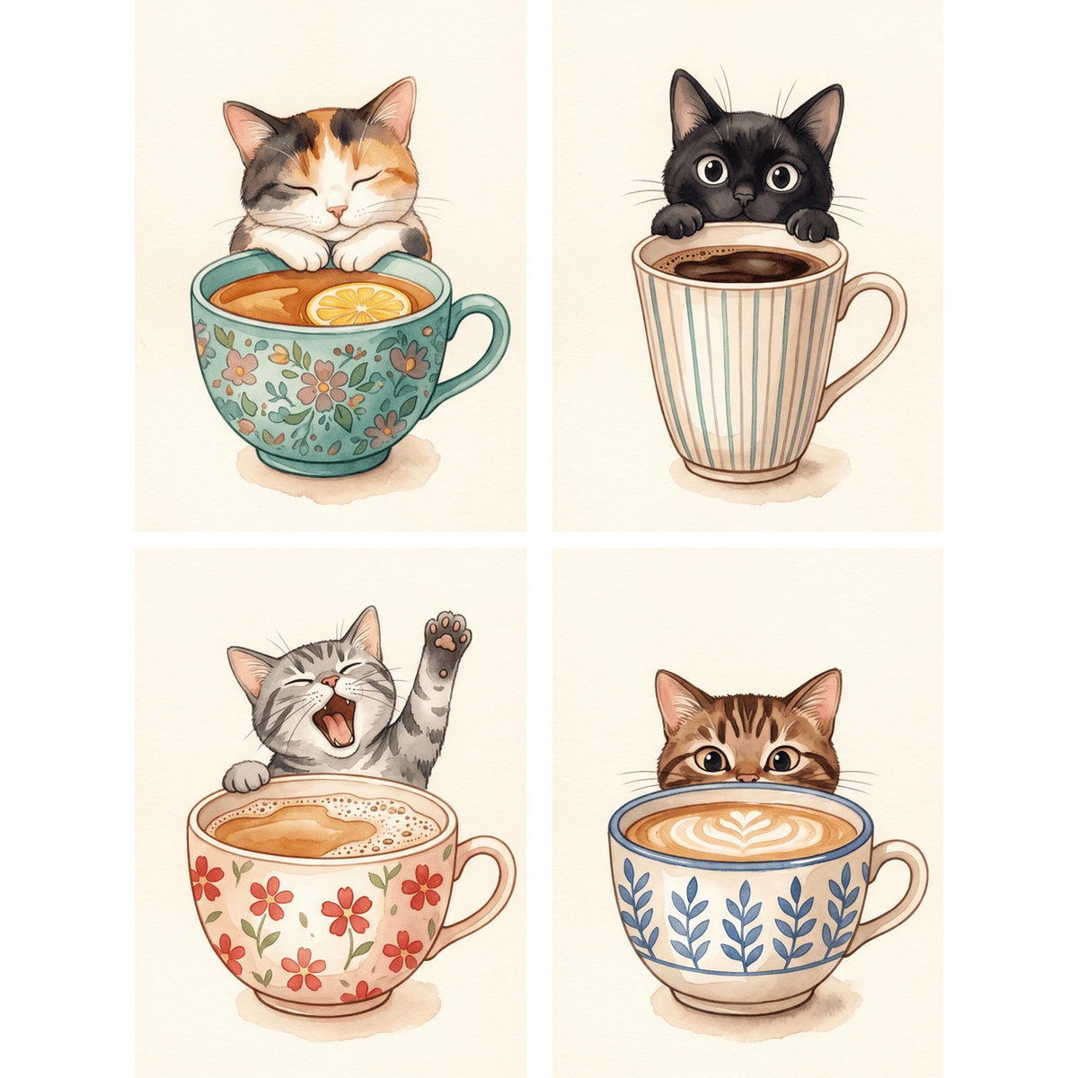 “Cats in Cups” Paint-by-Numbers Set, 4 Canvases – Maison Artsen