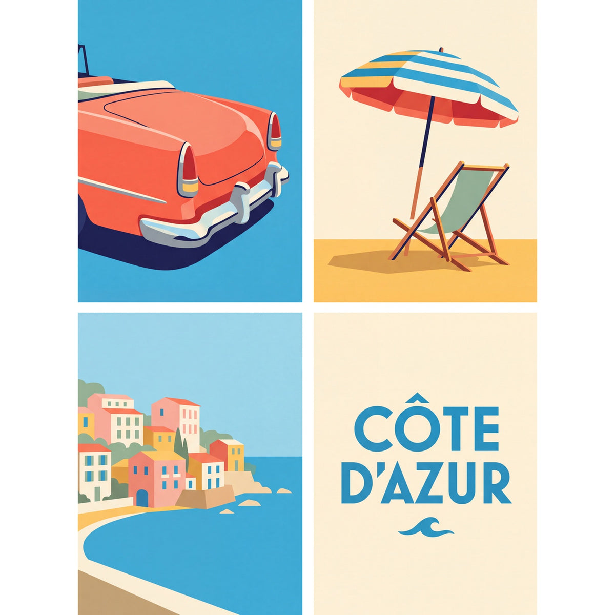 Coffret 4 peintures par numéro Côte d'Azur – affiches rétro de la Riviera française – Maison Artsen