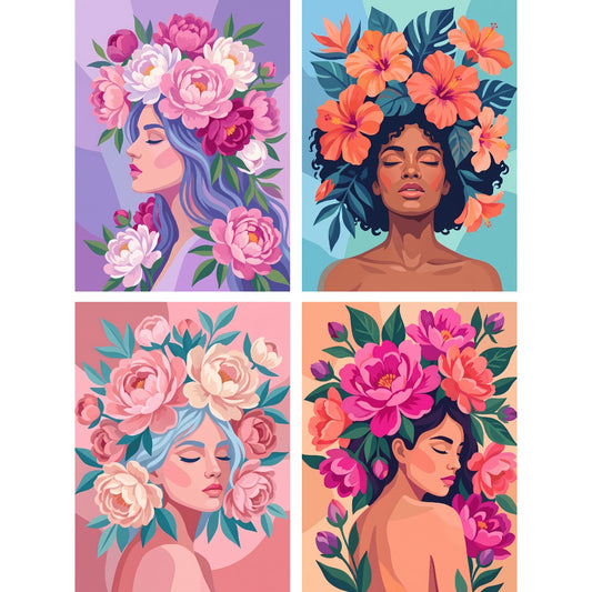 “Women in Bloom” Paint-by-Numbers Set, 4 Canvases – Maison Artsen
