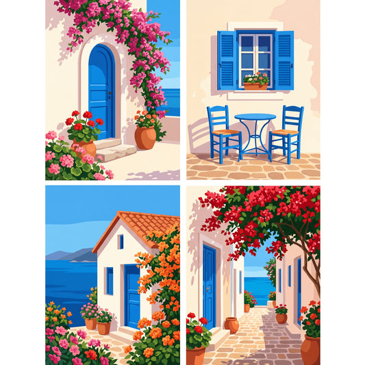 “Greek Islands” Paint-by-Numbers Set, 4 Canvases – Maison Artsen