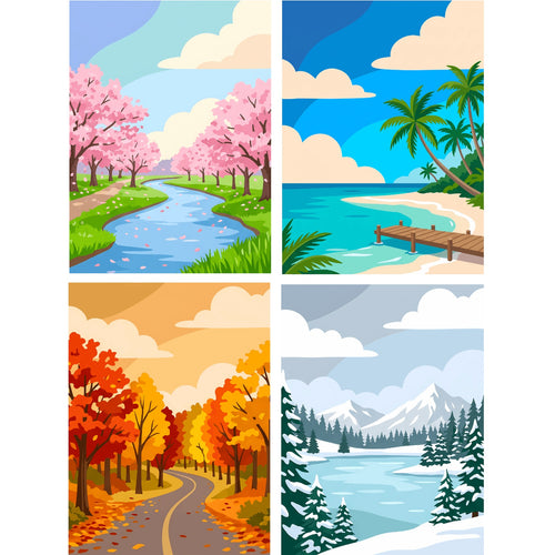 “The Four Seasons” Paint-by-Numbers Set, 4 Canvases – Maison Artsen