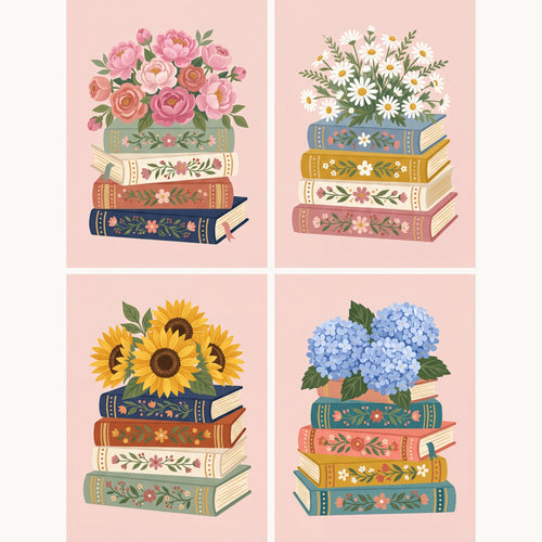 “Books in Bloom” Paint-by-Numbers Set, 4 Canvases – Maison Artsen