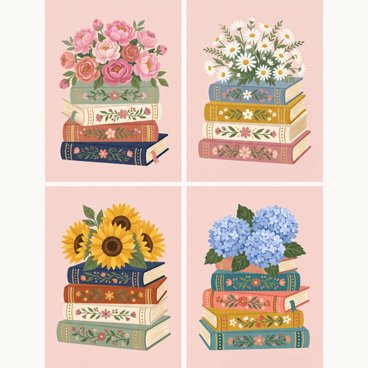 “Books in Bloom” Paint-by-Numbers Set, 4 Canvases – Maison Artsen