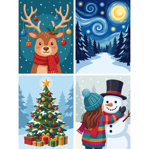 “Enchanted Christmas” Paint-by-Numbers Set, 4 Canvases – Maison Artsen