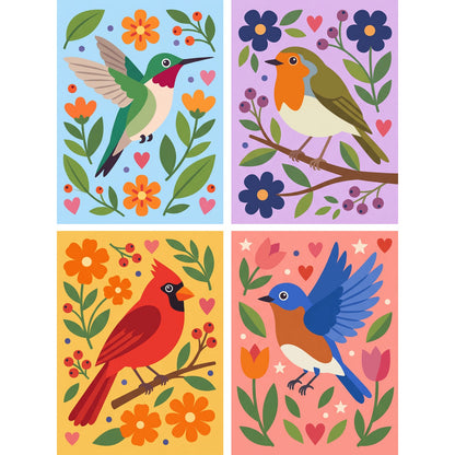 “Garden Birds” Paint-by-Numbers Set, 4 Canvases – Maison Artsen