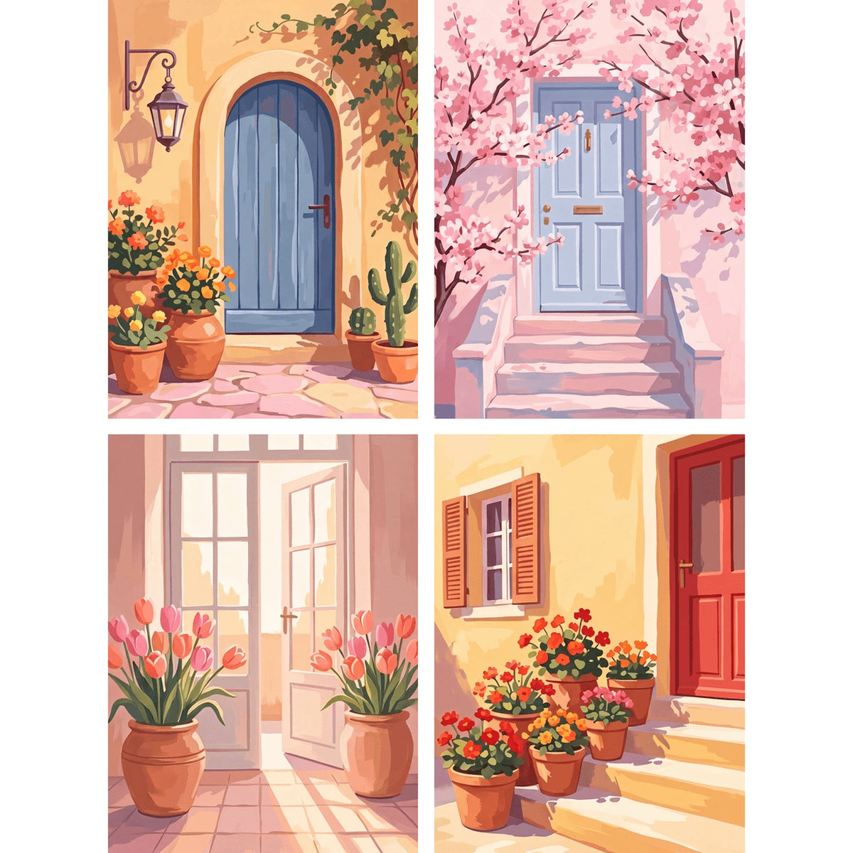 “Southern Doorways” Paint-by-Numbers Set, 4 Canvases – Maison Artsen