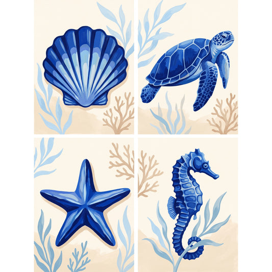 “Treasures of the Sea” Paint-by-Numbers Set, 4 Canvases – Maison Artsen