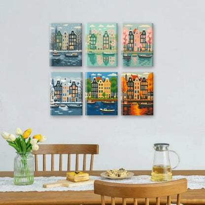 Peintures par numéro Amsterdam en décoration murale – inspiré des canaux et maisons typiques d'Amsterdam – Maison Artsen