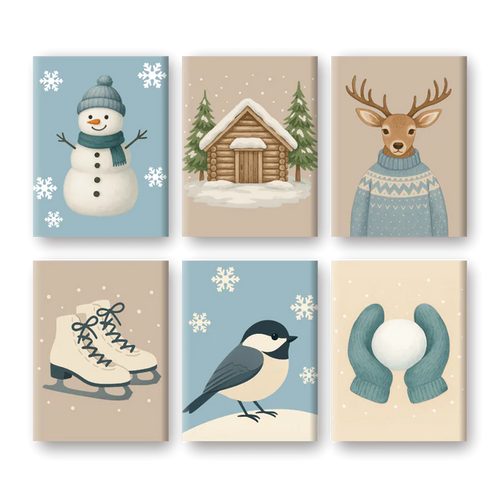 Coffret 6 peintures par numéro Blanche neige – féérique et hivernal – Maison Artsen