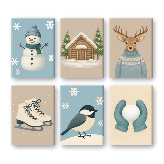 Coffret 6 peintures par numéro Blanche neige – féérique et hivernal – Maison Artsen