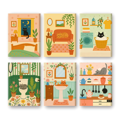 Coffret 6 peintures par numéro Chaton fait sa vie – sur le thème des animaux – Maison Artsen