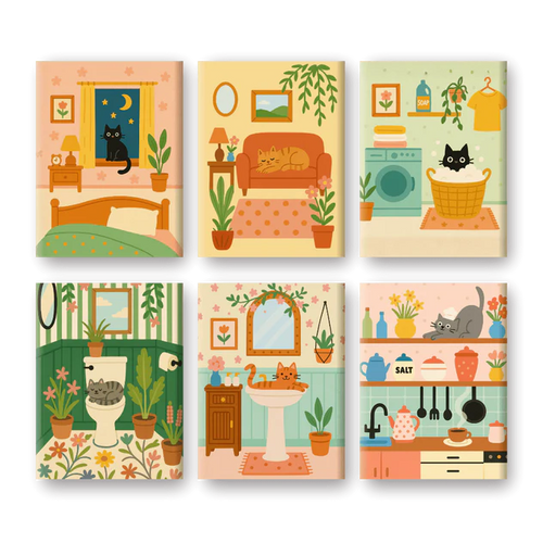 Coffret 6 peintures par numéro Chaton fait sa vie – sur le thème des animaux – Maison Artsen