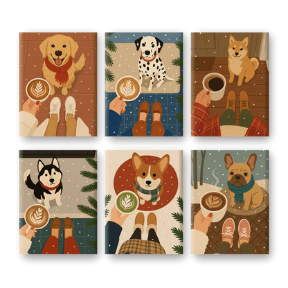 Coffret 6 peintures par numéro Chien & Noël – sur le thème des chiens et de Noël – Maison Artsen