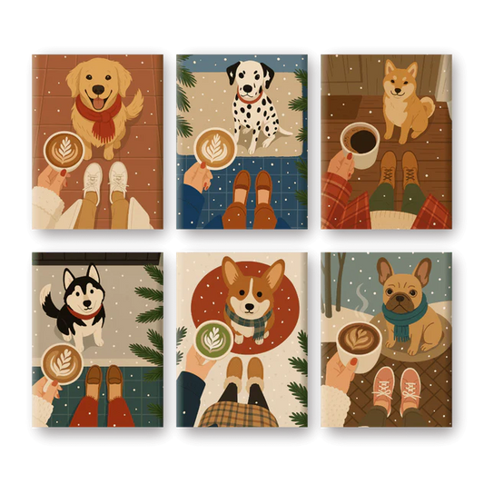 Coffret 6 peintures par numéro Chien & Noël – sur le thème des chiens et de Noël – Maison Artsen