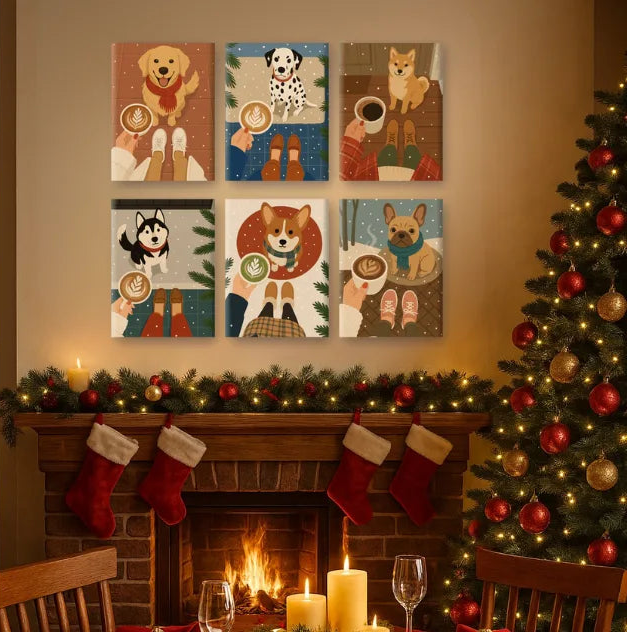 Peintures par numéro Chien & Noël en décoration murale – sur le thème des chiens et de Noël – Maison Artsen