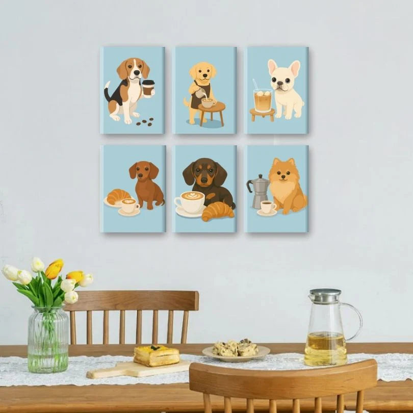 Peintures par numéro Chiot au petit déj’ en décoration murale – sur le thème des animaux – Maison Artsen