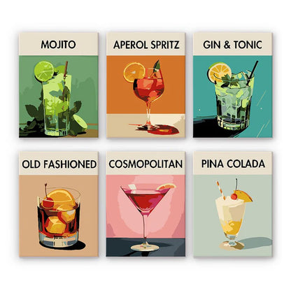 Coffret 6 peintures par numéro Cocktails Deluxe – aux couleurs inspirantes – Maison Artsen