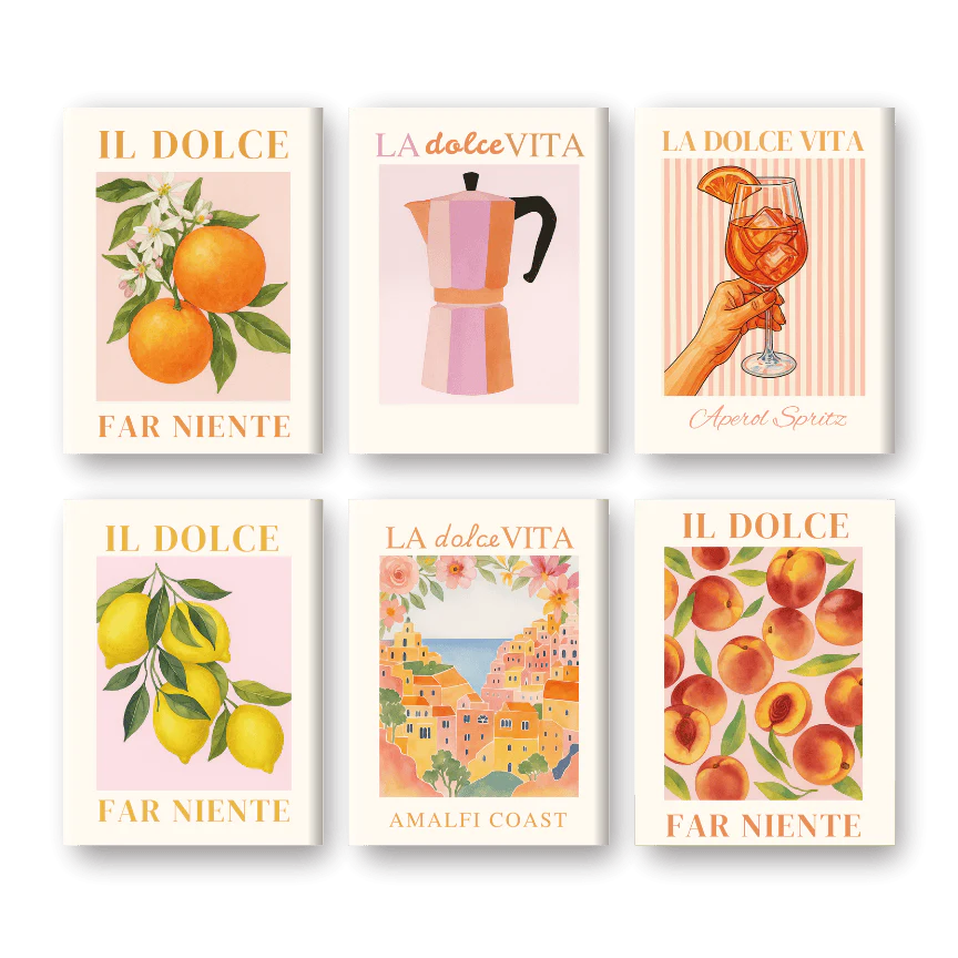 Coffret 6 peintures par numéro Dolce Vita – inspiré de la dolce vita italienne – Maison Artsen