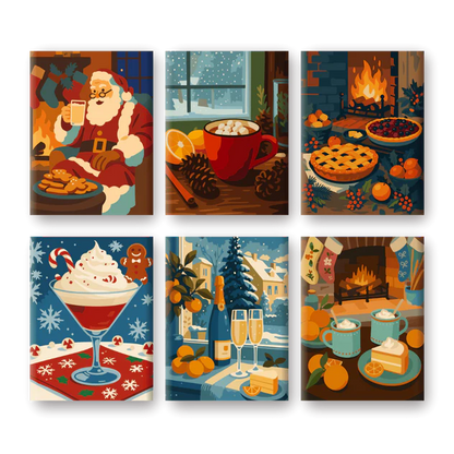 Coffret 6 peintures par numéro Douce soirée d’hiver – pour un Noël magique – Maison Artsen