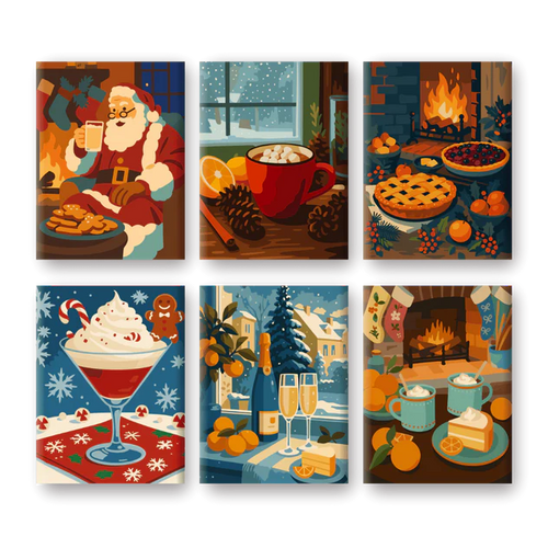 Coffret 6 peintures par numéro Douce soirée d’hiver – pour un Noël magique – Maison Artsen