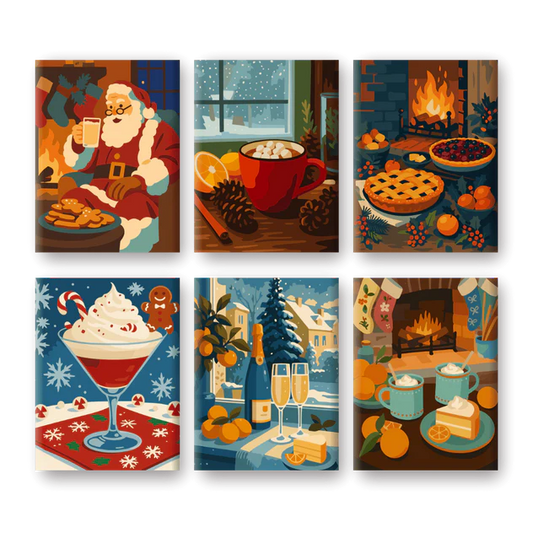 Coffret 6 peintures par numéro Douce soirée d’hiver – pour un Noël magique – Maison Artsen